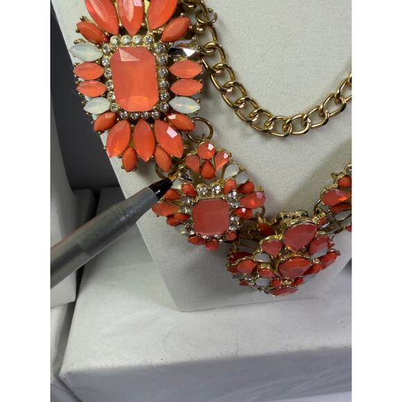 3 pink coral statement bib flower floral bling enamel necklaces bundle lot - Picture 6 of 16